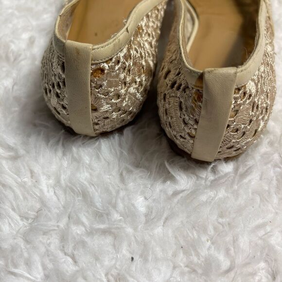 Stuart Weitzman Lace embroidery Beige slip on flats beige leather trim SZ10 - Picture 6 of 8